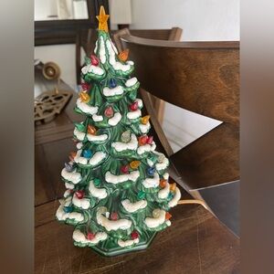 Vintage Ceramic Christmas Tree Lighted Holiday Lamp with Bulbs Retro Decor